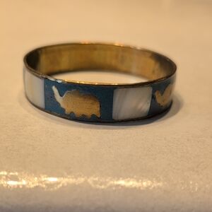 Vintage Elephant Brass And Mother Of Pearl Bango Bracelet.